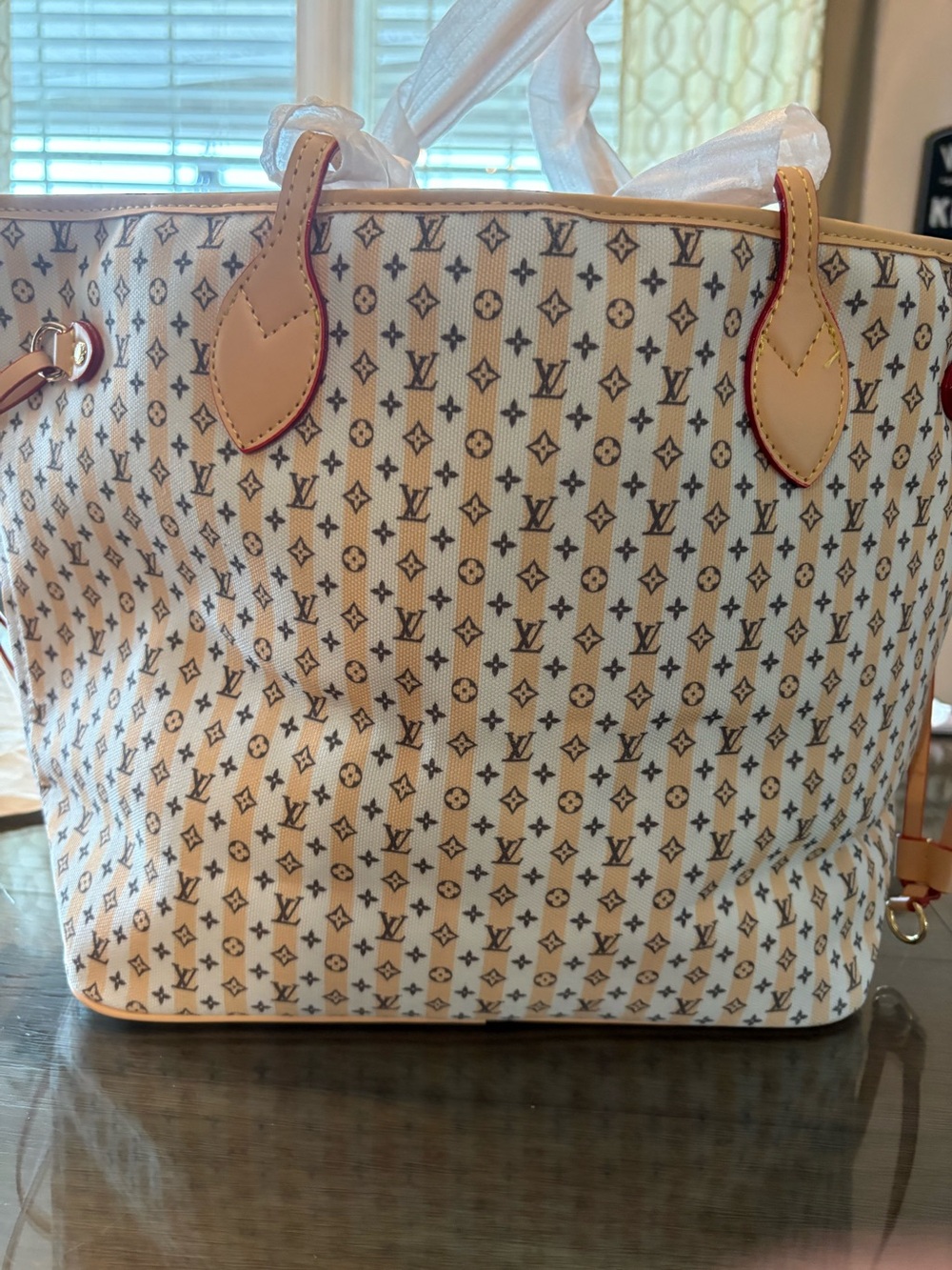 Handbag- monogram Yellow peachy & Beige purse/bag with wristlit - Picture 4 of 7